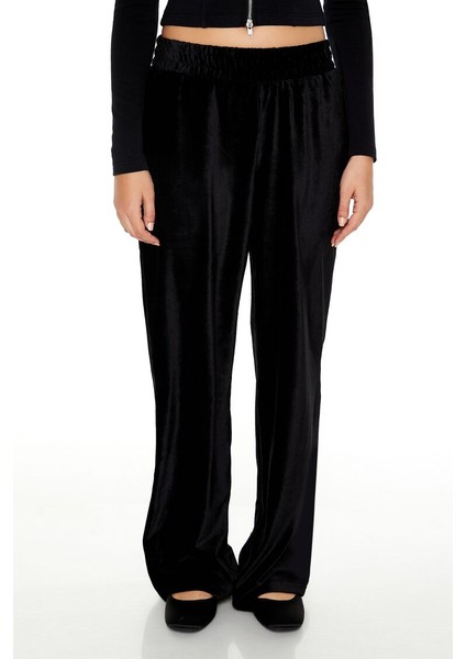 Kadife High-Rise Wide-Leg Pantolon