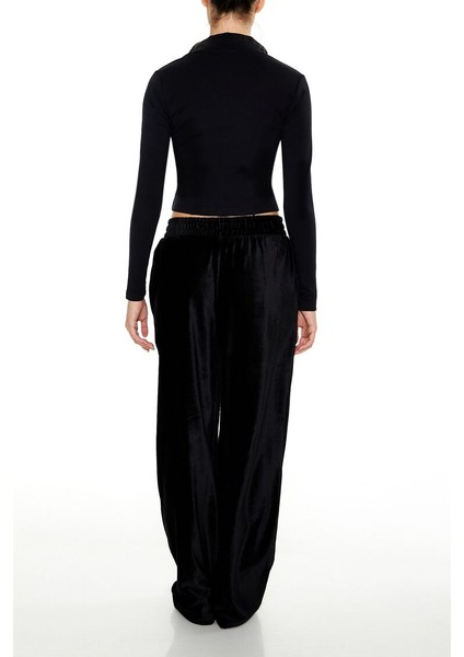 Kadife High-Rise Wide-Leg Pantolon indirimleri