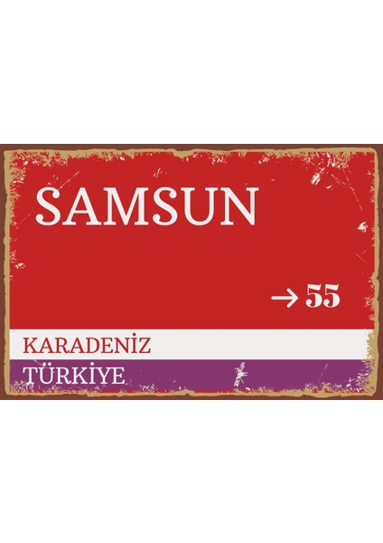 Samsun Sokak Tabelası Görselli Retro Ahşap Poster
