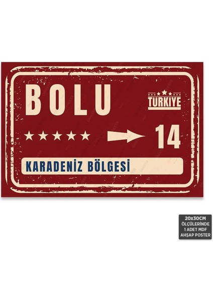PT1057 - Bolu Şehir Tabelası Retro Mdf Ahşap Poster (20X30CM)