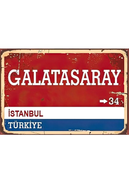 Galata Saray Istanbul Sokak Tabelası Görünümlü Retro Ahşap Poster