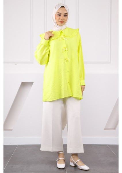 Neon Yeşili Bebe Yaka Fiyonk Detaylı Tunik fiyatları