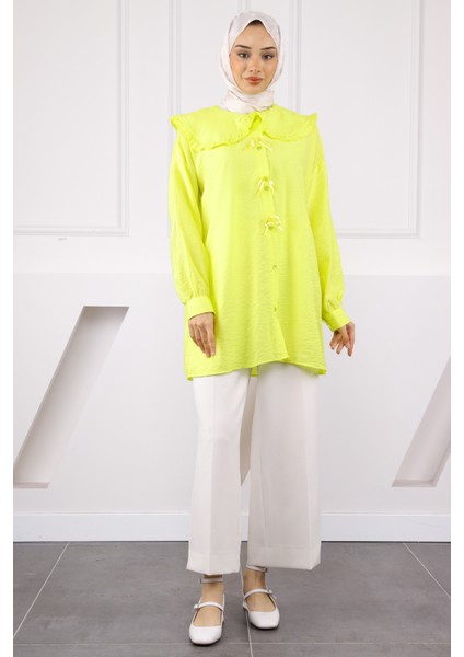 Neon Yeşili Bebe Yaka Fiyonk Detaylı Tunik modelleri