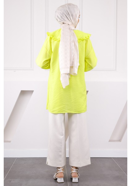 Neon Yeşili Bebe Yaka Fiyonk Detaylı Tunik fırsatları
