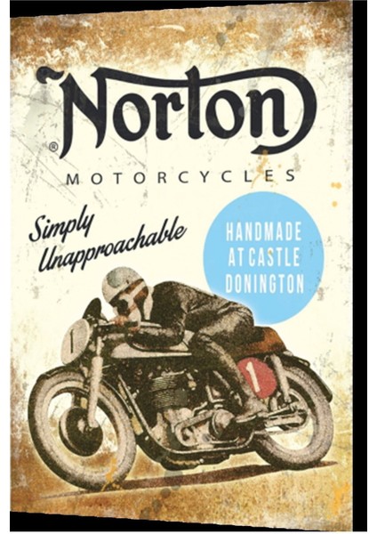 Norton Klasik Yarış Motoru Retro Ahşap Poster