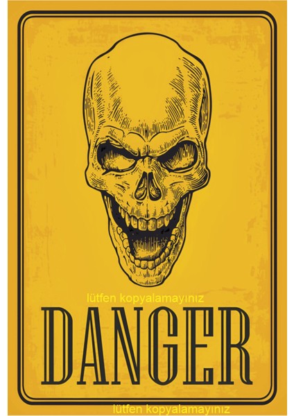Danger Tehlikeli Kuru Kafa Zombi Ev Dekorasyon Tablo Retro Ahşap Poster