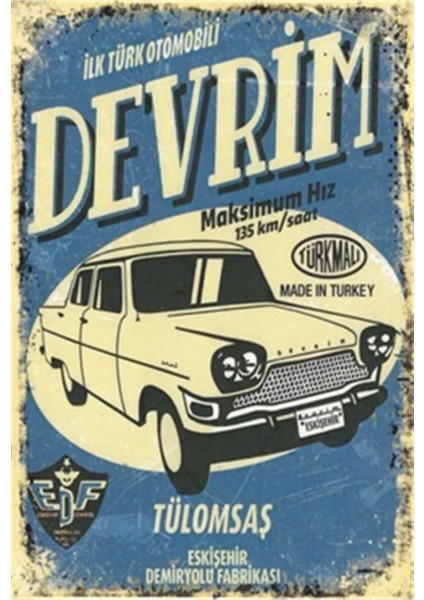 Ilk Türk Otomobili Devrim Retro Ahşap Poster