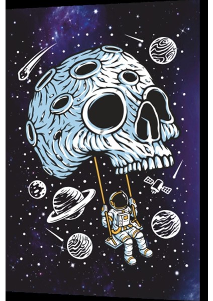 Uzayda Hayat Var Eğlenceli Astronot-13 Retro Ahşap Poster