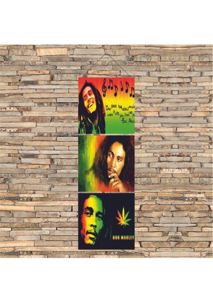 Uv Baskı Ahşap 3lü Tablo Bob Marley