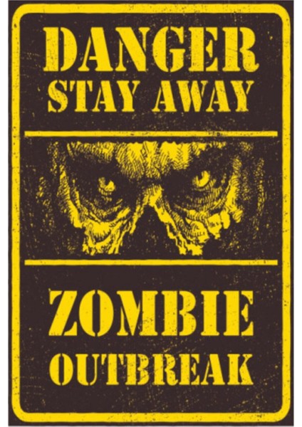 Tehlikeli Zombilerden Uzak Dur Retro Vintage Ahşap Poster