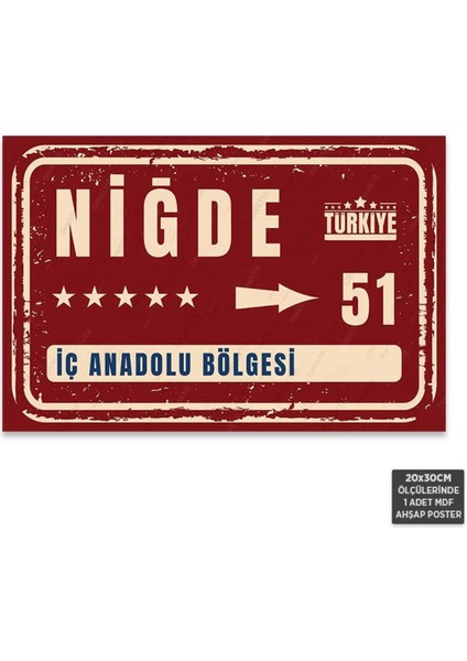 PT1133 - Niğde Şehir Tabelası Retro Mdf Ahşap Poster (20X30CM)