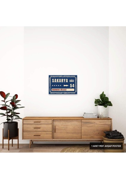 PT1140 - Sakarya Şehir Tabelası Retro Mdf Ahşap Poster (20X30CM)