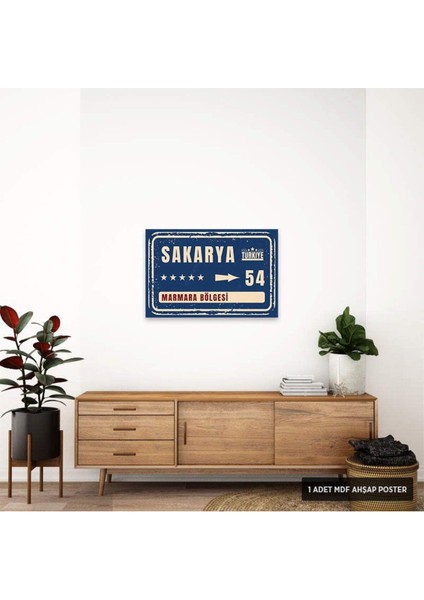 PT1140 - Sakarya Şehir Tabelası Retro Mdf Ahşap Poster (20X30CM)