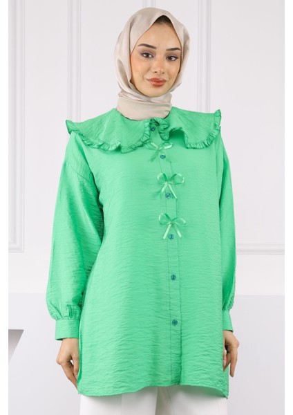 Yeşil Bebe Yaka Fiyonk Detaylı Tunik