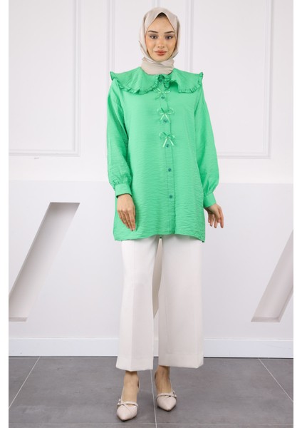 Yeşil Bebe Yaka Fiyonk Detaylı Tunik modelleri