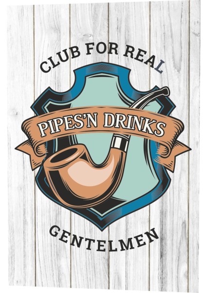 Centilmen Beyler Kulübü Pipo Tütün Ahşap Desenli Retro Vintage Ahşap Poster