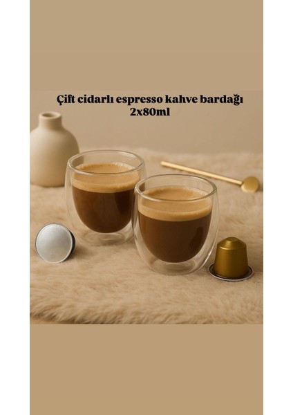 Çift Cidarlı Espresso Kahve Bardağı 2li 80ML