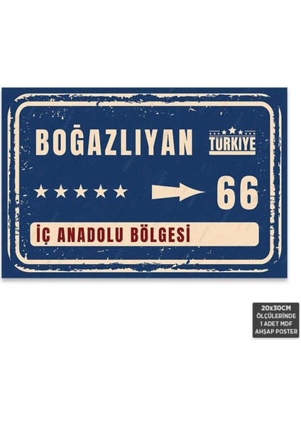 PT1202 - Boğazlıyan Şehir Tabelası Retro Mdf Ahşap Poster (20X30CM)