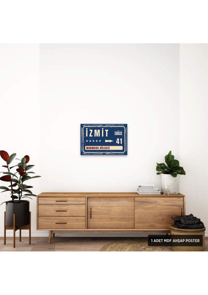 PT1114 - Izmit Şehir Tabelası Retro Mdf Ahşap Poster (20X30CM)
