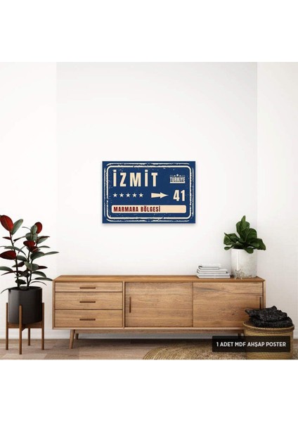PT1114 - Izmit Şehir Tabelası Retro Mdf Ahşap Poster (20X30CM)