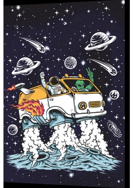Uzayda Hayat Var Eğlenceli Astronot-11 Retro Ahşap Poster