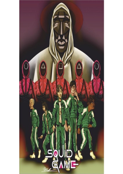 Squid Game Kore Dizi Kahramanları Mini Retro Ahşap Poster