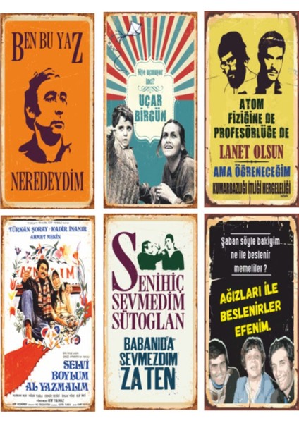 Yeşilçam Türk Sineması 6lı Ahşap Poster Seti-1