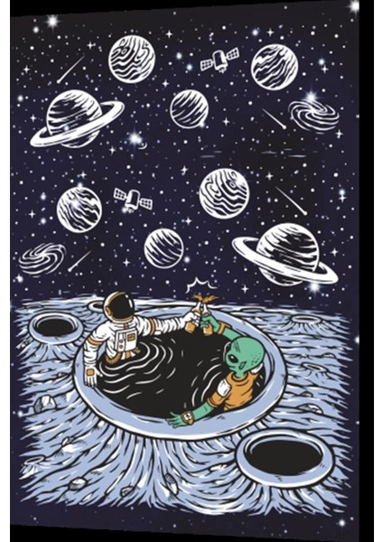 Uzayda Hayat Var Eğlenceli Astronot-12 Retro Ahşap Poster