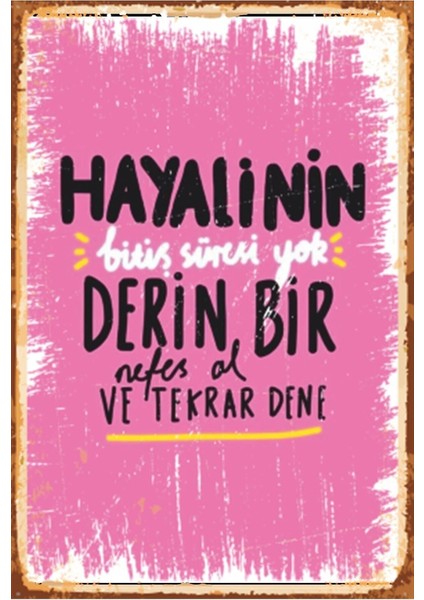 Nefes Al Tekrar Dene Motivasyon Duvar Yazıları Retro Ahşap Poster