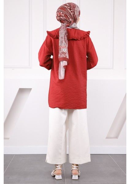 Bordo Bebe Yaka Fiyonk Detaylı Gömlek