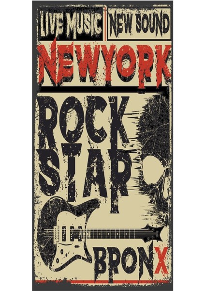 Amerika Newyork Rock Star Gitar Müzik Ev Dekorasyon Tablo Mini Retro Ahşap Poster