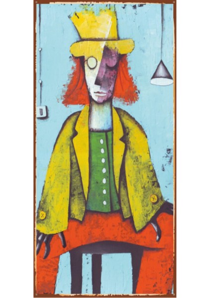 Üzgün Palyaço (10 cm x 20 Cm) Retro Mini Ahşap Poster
