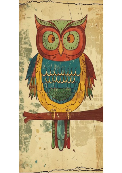 Pastel Tonlarda Sevimli Baykuş Ev Dekorasyon Tablo Mini Retro Ahşap Poster