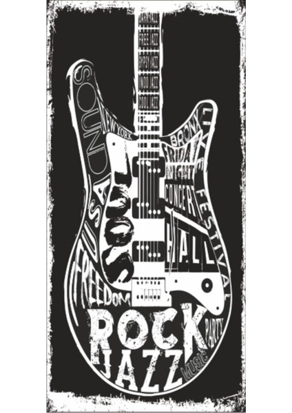 Rock Jazz Soul Gitar (10 cm x 20 Cm) Mini Retro Ahşap Poster