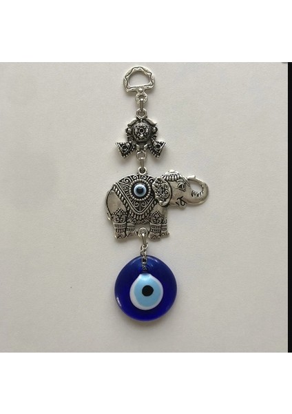 Nazar Boncuklu Nazarlık Kırmızı Fil Cam Metal Duvar Süs El Yapım 15 cm Gümüş Renk Mini 1 Adet fiyatları