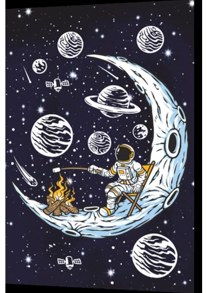 Uzayda Hayat Var Eğlenceli Astronot-17 Retro Ahşap Poster