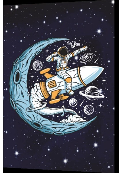 Uzayda Hayat Var Eğlenceli Astronot-1 Retro Ahşap Poster