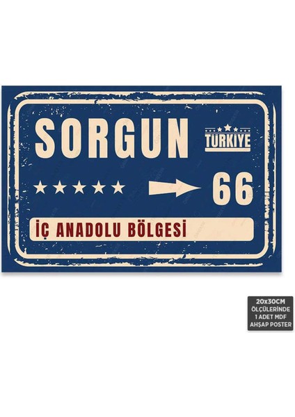PT1196 - Sorgun Şehir Tabelası Retro Mdf Ahşap Poster (20X30CM)