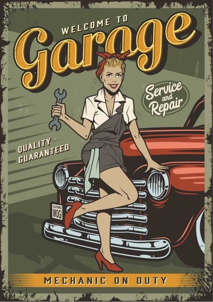 Welcome To Garage Retro Ahşap Poster