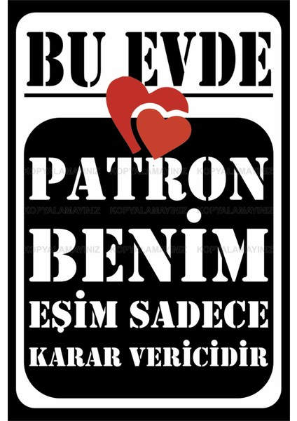 Evde Patron Eşim Komik Aile Evlilik Aşk Sevgili Sözleri Ev Dekorasyon Tablo Retro Ahşap Poster