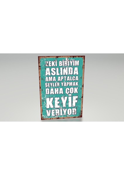 Zeki Biriyim Aslında Komik Sözler Eğlenceli Duvar Yazıları Retro Ahşap Poster