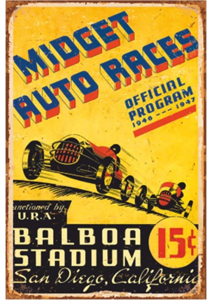 Midget Auto Races Klasik Yarış Arabaları Retro Ahşap Poster