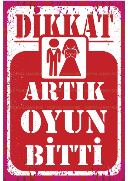 Gelin Damat Düğün Evlilik Hediyelik Komik Sözler Oyun Bitti Ev Dekorasyon Tablo Retro Ahşap Poster