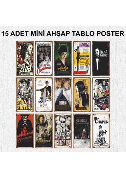 Dünya Sineması Imdb 100 Içindeki En Önemli Sinema Filmleri Dekorasyon 15 Adet Ahşap Tablo Poster Set
