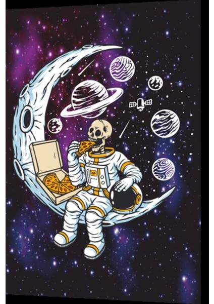 Uzayda Hayat Var Eğlenceli Astronot-14 Retro Ahşap Poster