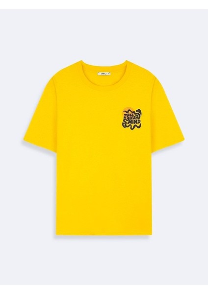 LEBOSA Erkek Sıfır Yaka Kısa Kol Sarı T-Shirt 1225842896089