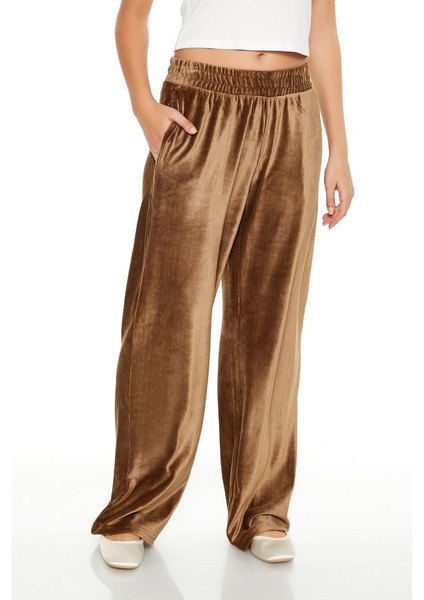 Kadife High-Rise Wide-Leg Pantolon