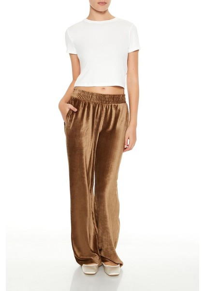 Kadife High-Rise Wide-Leg Pantolon fiyatları