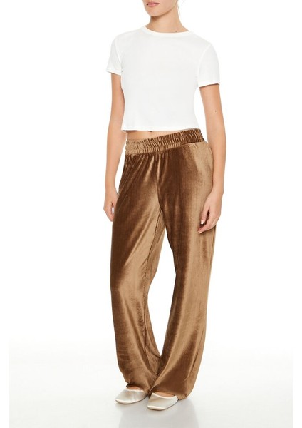 Kadife High-Rise Wide-Leg Pantolon fırsatları