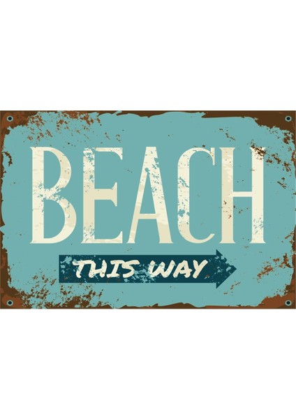 Beach Sahil Plaj Deniz Yolu Sokak Tabelası Retro Ahşap Poster